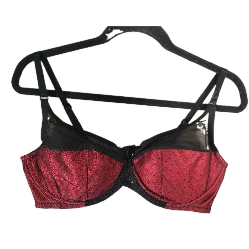 NWT Fredericks of Hollywood Bra 38DD Red Black Sheer Mesh Underwire Balconette